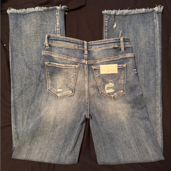 Risen jeans  high rise dark wash Straight Leg Jeans long 33” frayed hem - Picture 13 of 15